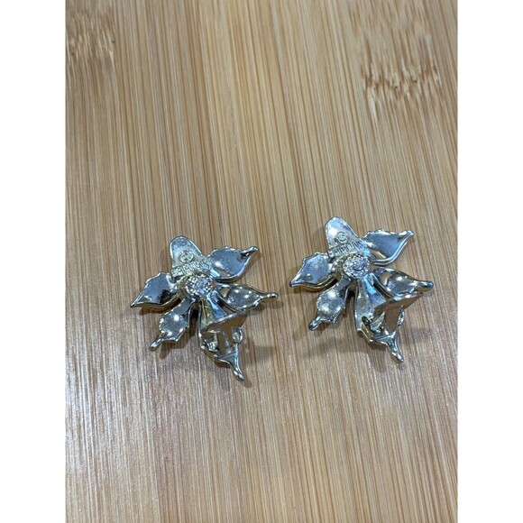 Emmons 1950's Purple Red Aurora Borealis Crystal Flower Clip On Earrings - Picture 5 of 5